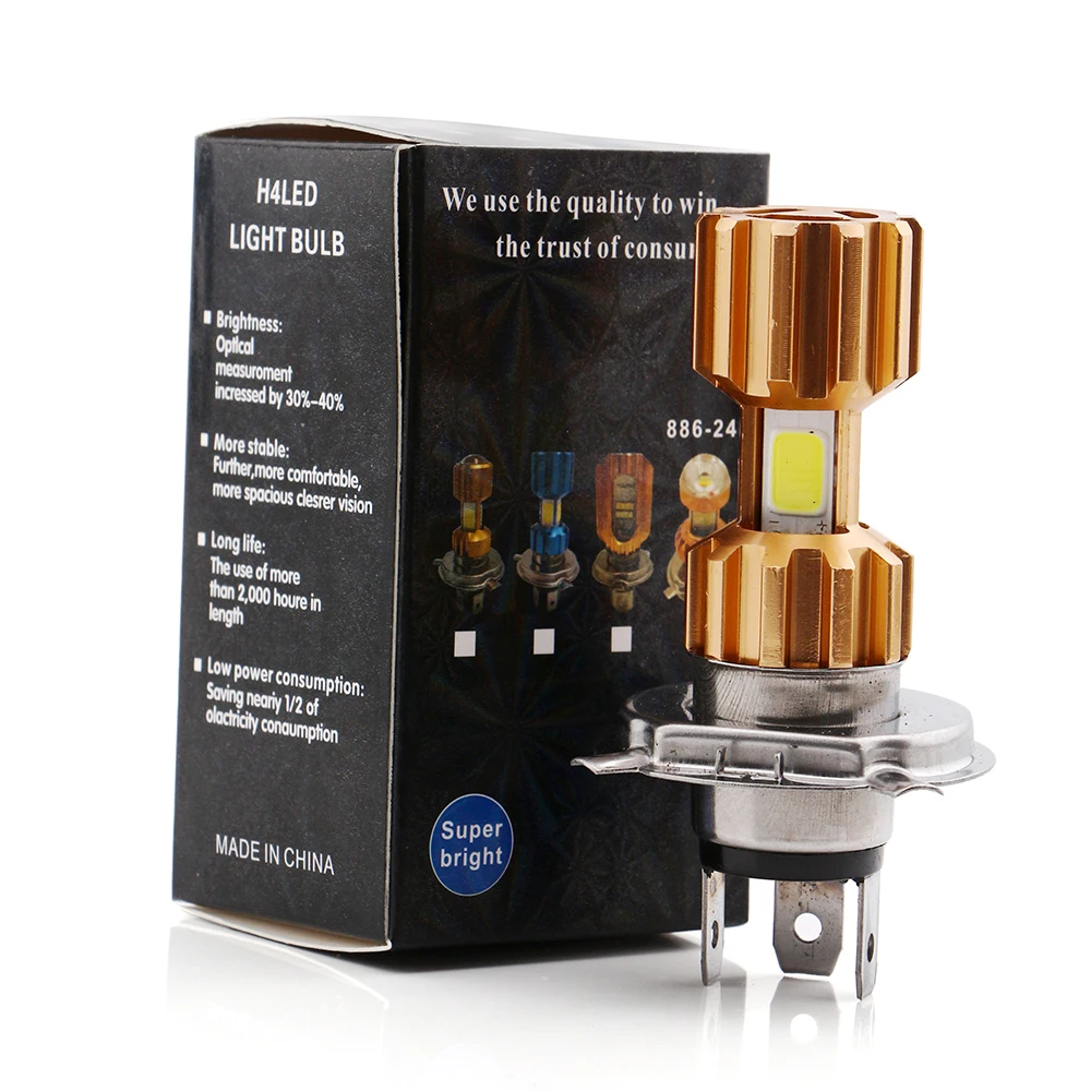 YM E-Bright 2 шт мотоциклетные фары H4 BA20D COB 18 Вт Высокий/Низкий Луч Светодиодные лампы 1200лм фары 9-80 В Алюминиевый самокат автоцикл