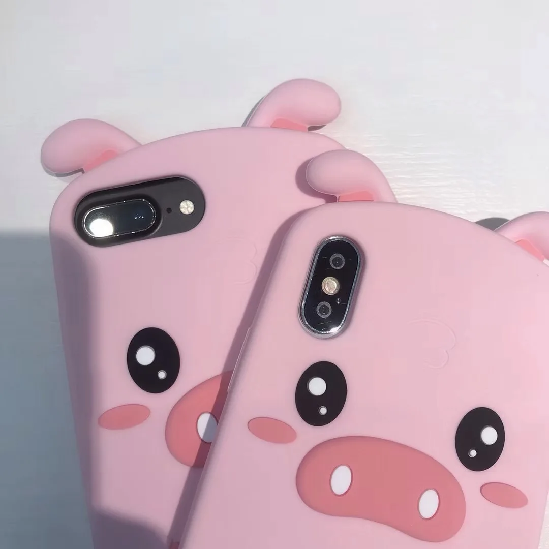 3D Мягкая силиконовая резина Розовая Свинья мультфильм чехол для iPhone X XS MAX XR 5 5S SE 6 S