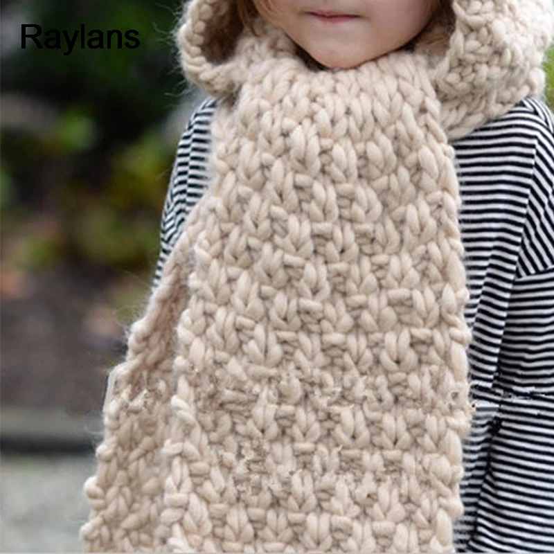 Raylans Kids Child Hat Winter Warm Knitted Crochet Hood Pompom Cap Cover Scarf |