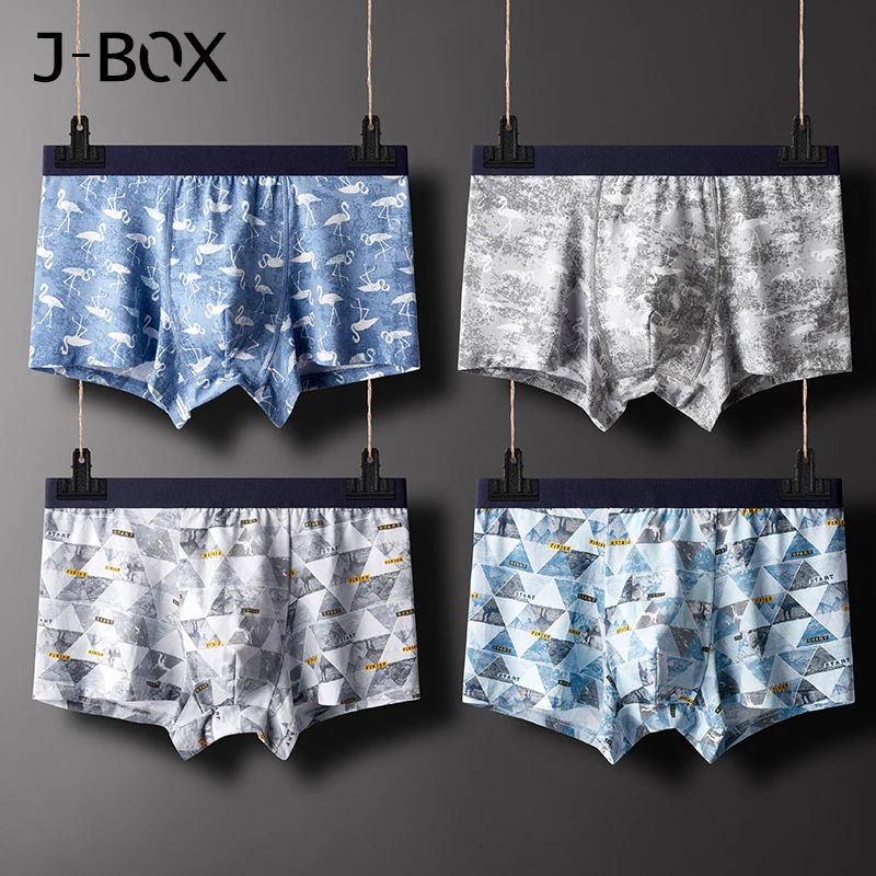 J BOX 4 шт. в партии мужское нижнее белье боксеры хлопковые трусы с принтом дышащие