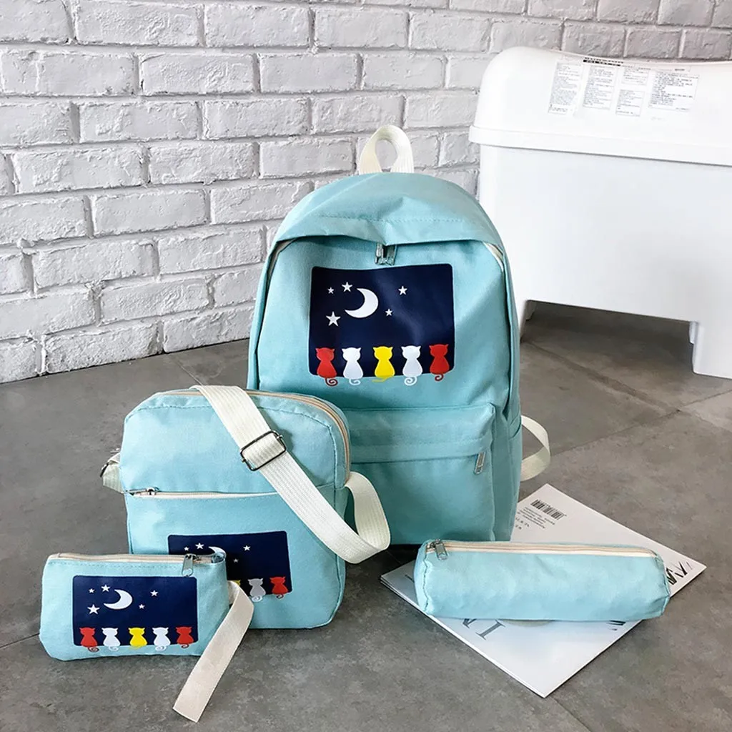 Moon cat Original Design Black Blue Print Sea Backpack WomenCasual Canvas School Bags For Teenager Girls C513 | Багаж и сумки