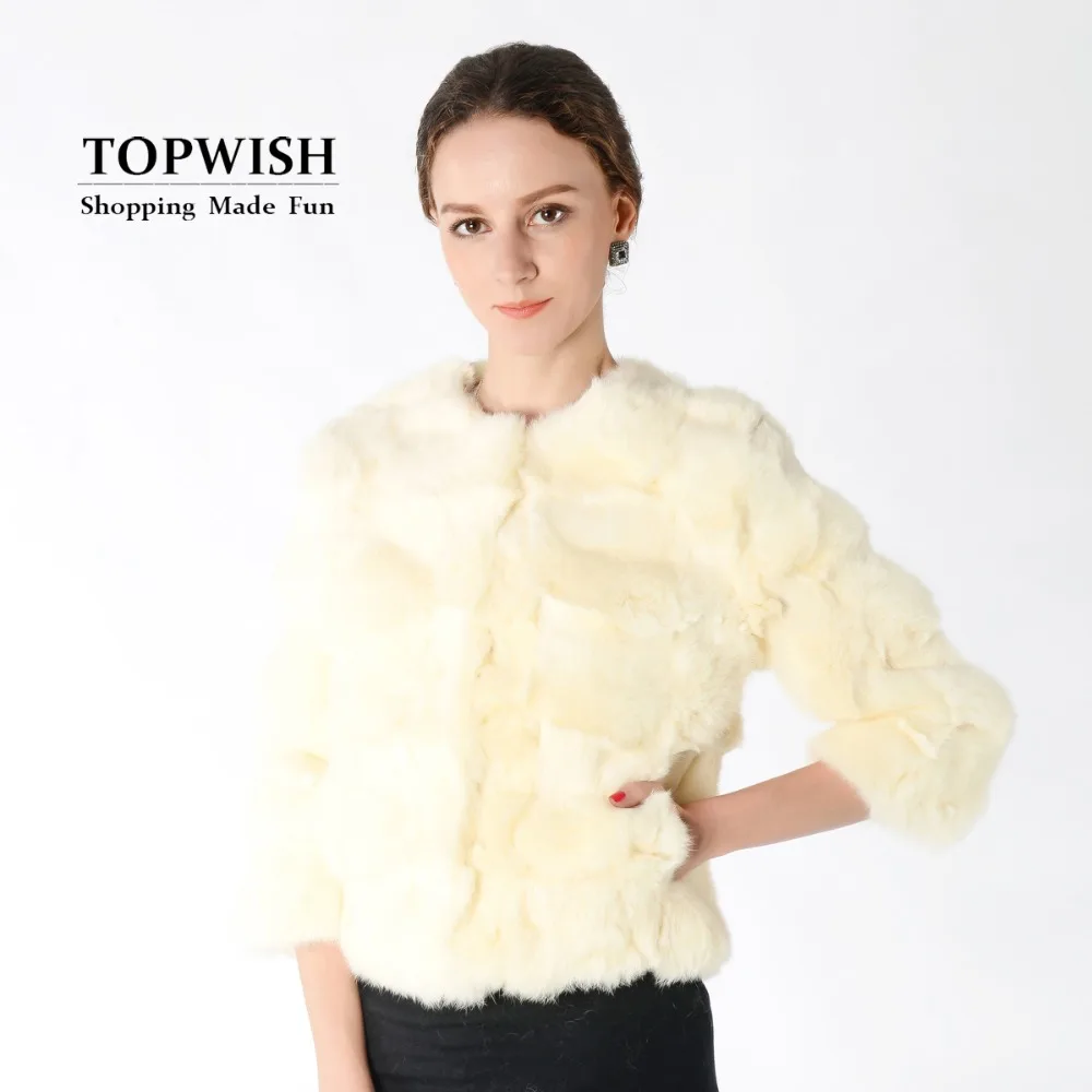 Новый модный 100% настоящий мех кролика куртка из натурального меха для женщин
