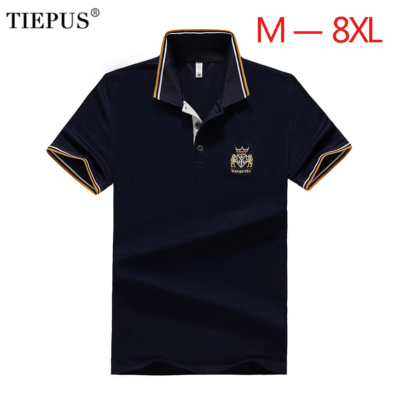 TIEPUS Новая мужская рубашка поло из хлопка с вышивкой размера плюс 5XL, 6XL, 7XL, 8XL Мужская Повседневная рубашка поло с коротким рукавом