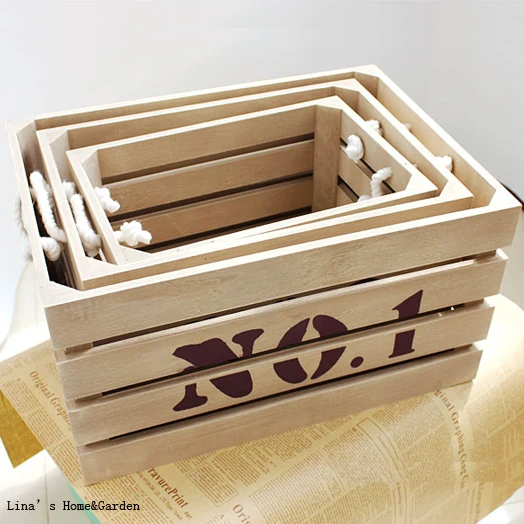 Набор из 2 контейнеров для дома и сада белый деревянный ящик с ручками|wooden crate|crate