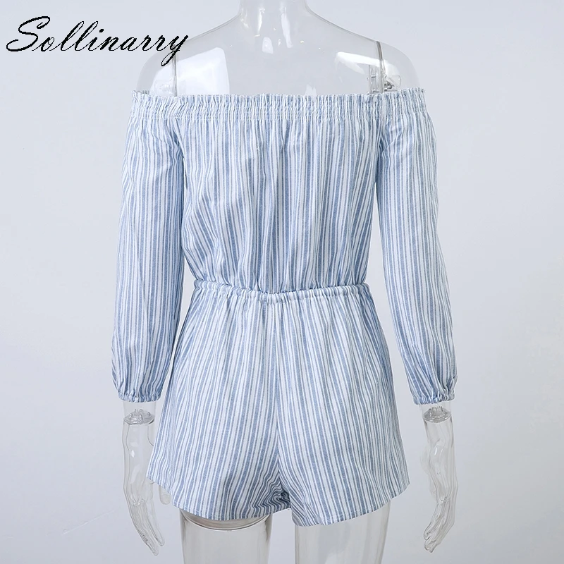 Sollinarry Sexy Off Shoulder Playsuit Overalls Stripe Tassel Ruched Lace Up Rompers Elegant Feminine Short Jumpsuit | Женская одежда