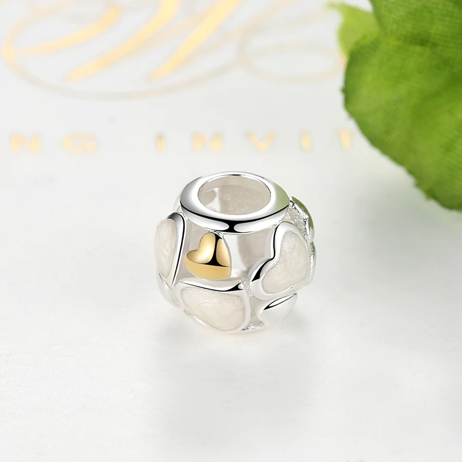 Модные драматические белые эмалевые золотые бусины в форме сердца из