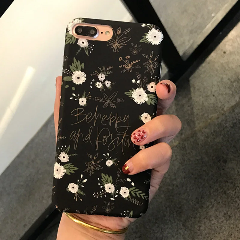 Высококачественный черный маленький белый матовый чехол для телефона с цветами