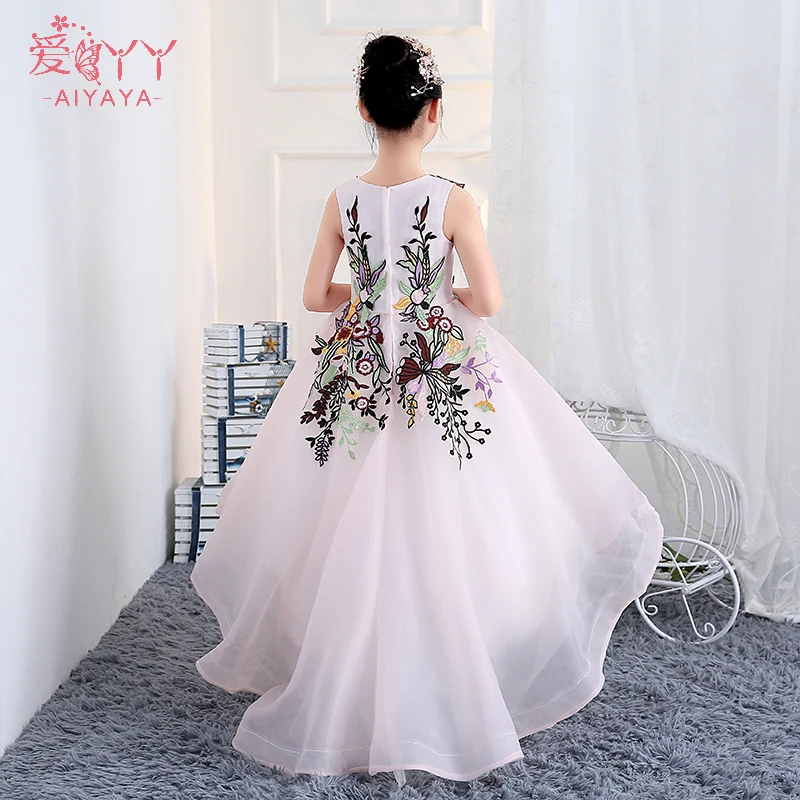Короткое длинное платье принцессы с открытой спиной для девочек платья вышитыми