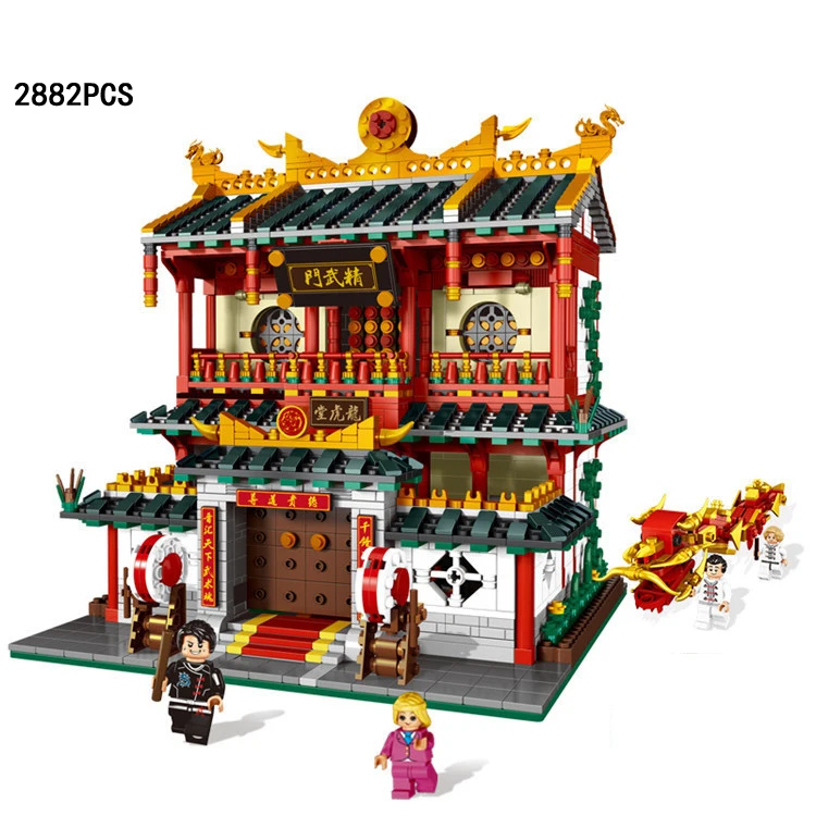City Street View Chinatown Китайский кунг-фу ушу зал Moc строительный блок модели Мини Дракон Танцы цифры кирпичи коллекция игрушек
