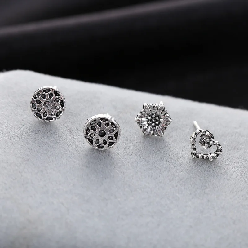 FENGLI Vintage Heart Leaf Flower Stud Earring for Women Tiny Mini Earrings Wedding Engagement Set Hot Sale | Украшения и