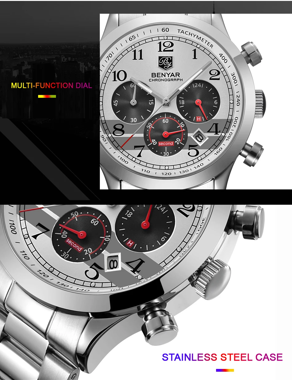 BENYAR Men Watches Quartz Chronograph Top Brand Luxury Watch Men Wristwatch Mens Military Waterproof Clock Men Relogio Masculino