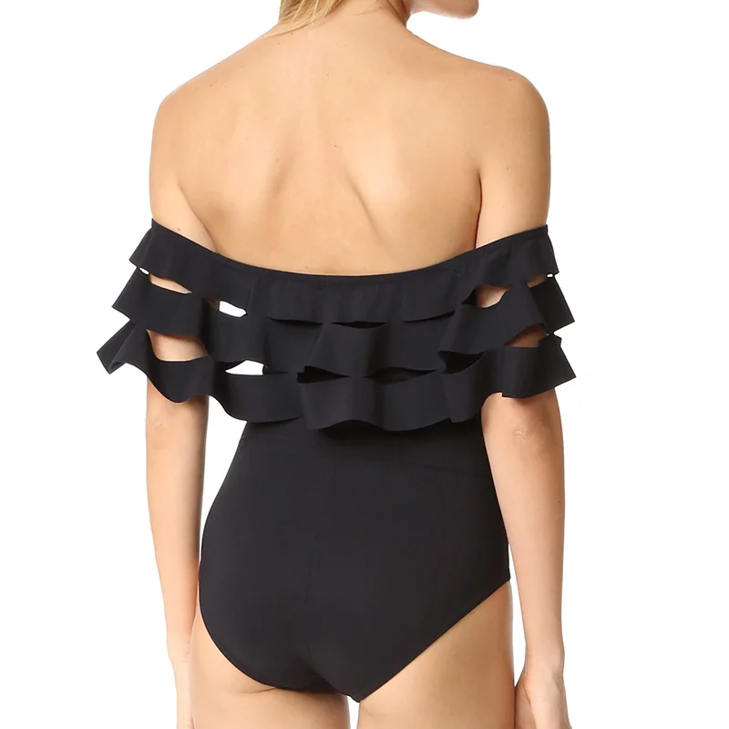 BiLvLanLv Women One-piece Swimsuit Ruffle Sexy Off Shoulder Bodysuit Swimwear Solid Black Red Hollow Beach Wear Bathing Suit | Спорт и