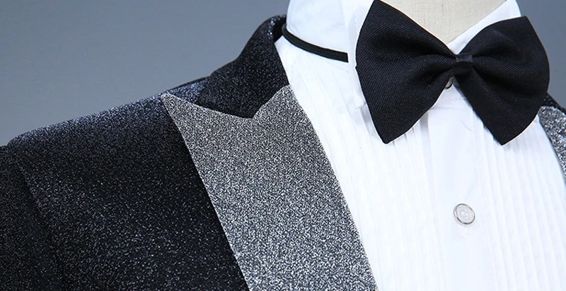 Мужской Блестящий Блейзер на одной пуговице с отворотом и бабочкой для ночного