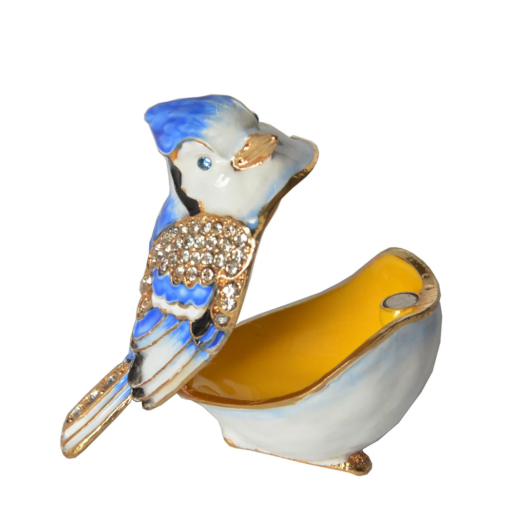 

rhinestone blue jay bird bejeweled crystal trinket box metal jewelry box Christmas/birthday gifts bird figurine sculpture