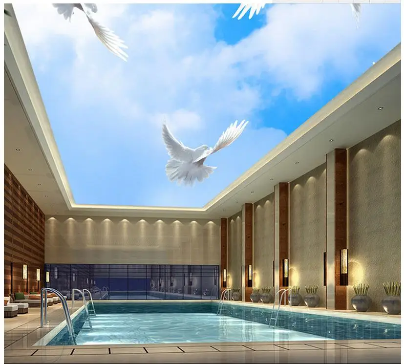 3D обои на заказ украшение для дома голубое небо и белые облака летающие в голубь