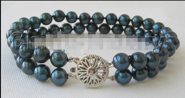 

8" 2row 7-8mm peacock blue perfect round Freshwater pearl bracelet