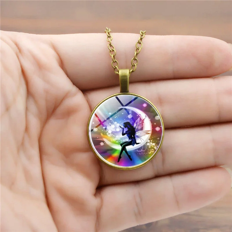 Moon Фея в синем цвете ожерелье с круглой подвеской фантазия короткая стрижка