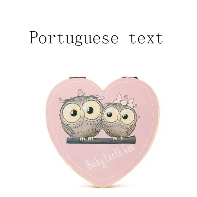 Portuguese Text1 Детский деревянный ящик для зубов португальский/английский/испанский/французский/Чешский деревянный органайзер для молочных зубов Сувенирный чехол для хранения - Цвет: Portuguese Text1
