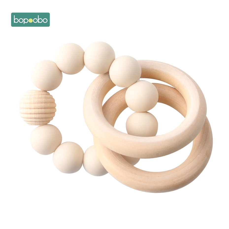 Beige Rattle Bopobo 1 шт. для браслетов младенцев, силиконовые бусины-погремушки, браслеты, украшения для прорезывания зубов, деревянные бусины, BPA бесплатно, Детские Прорезыватели - Цвет: Beige Rattle