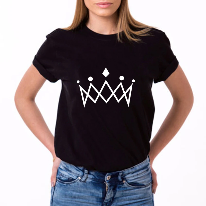 

KING AND QUEEN Crowns Couples T Shirt Printing Couple Clothes Summer Funny Letter Women T-shirt Casual O-neck Tops Lovers Tshirt