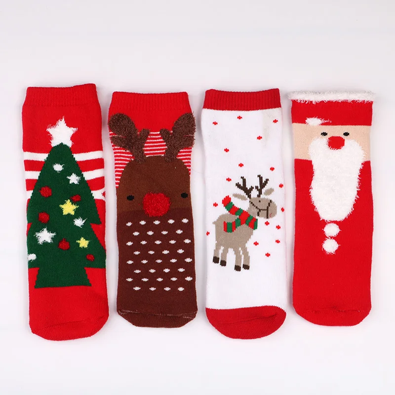 

Детские хлопковые носки, на осень/зиму/Новый год, с Санта-Клаусом, с изображением снежного лося