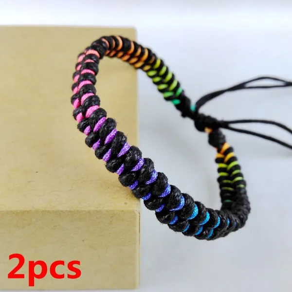 2pcs 2016 new fashion handmade silk twist wrist bracelet bangle cuff unique charm women men best gift colorful rainbow PUNK | Украшения и