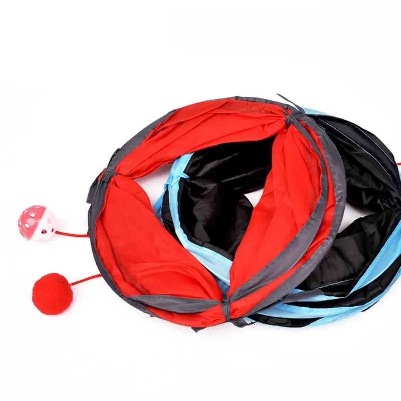 Cat ring paper two-pass cat tunnel can be accommodated folding channel pet Zhiyi toy drill bucket with bell | Дом и сад