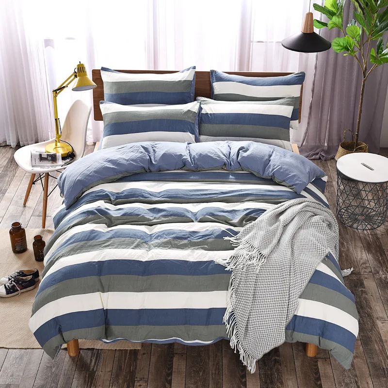 Постельное белье в синюю полоску комплект постельного белья из 3/4 предметов