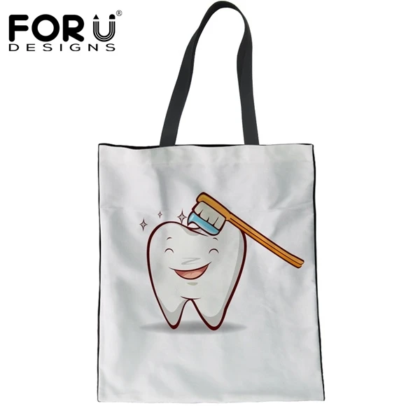 FORUDESIGNS/забавные мультяшные Феи для чистки зубов многоразовые женские сумки для шоппинга белые зубы печати девушки холст хозяйственная сумка Мама - Цвет: CJ0942Z22