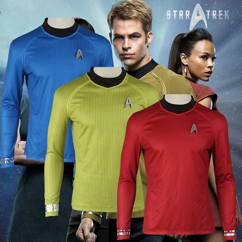 Trek Into Dark капитан Кирк рубашка Униформа желтая версия Trek Kirk Commander рубашка с длинными рукавами для взрослых мужчин желтый синий красный