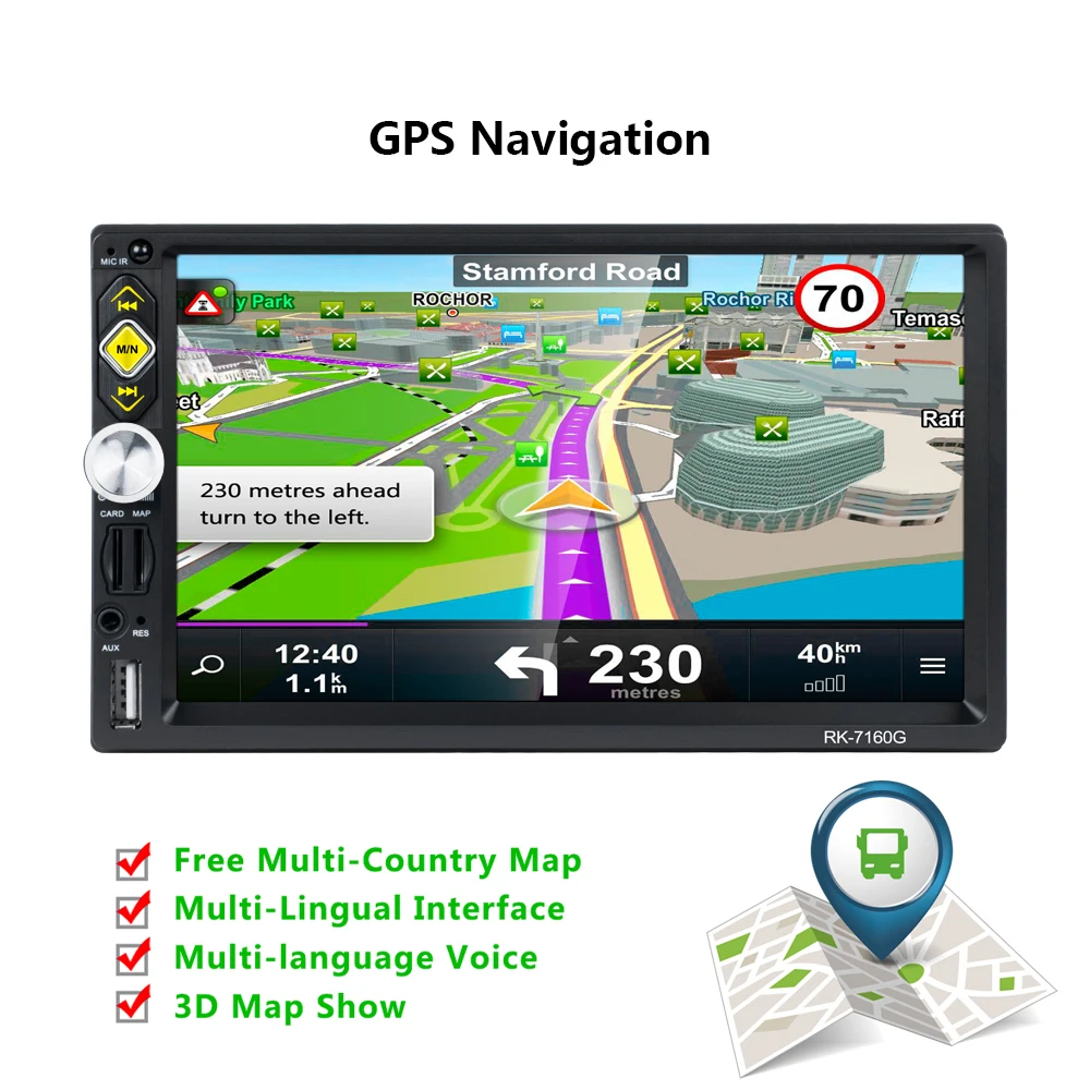 Hikity Автомагнитола 2 din Авторадио RDS GPS навигация FM Bluetooth Мультимедиа Видео плеер с микрофоном Дистанционное управление Стерео