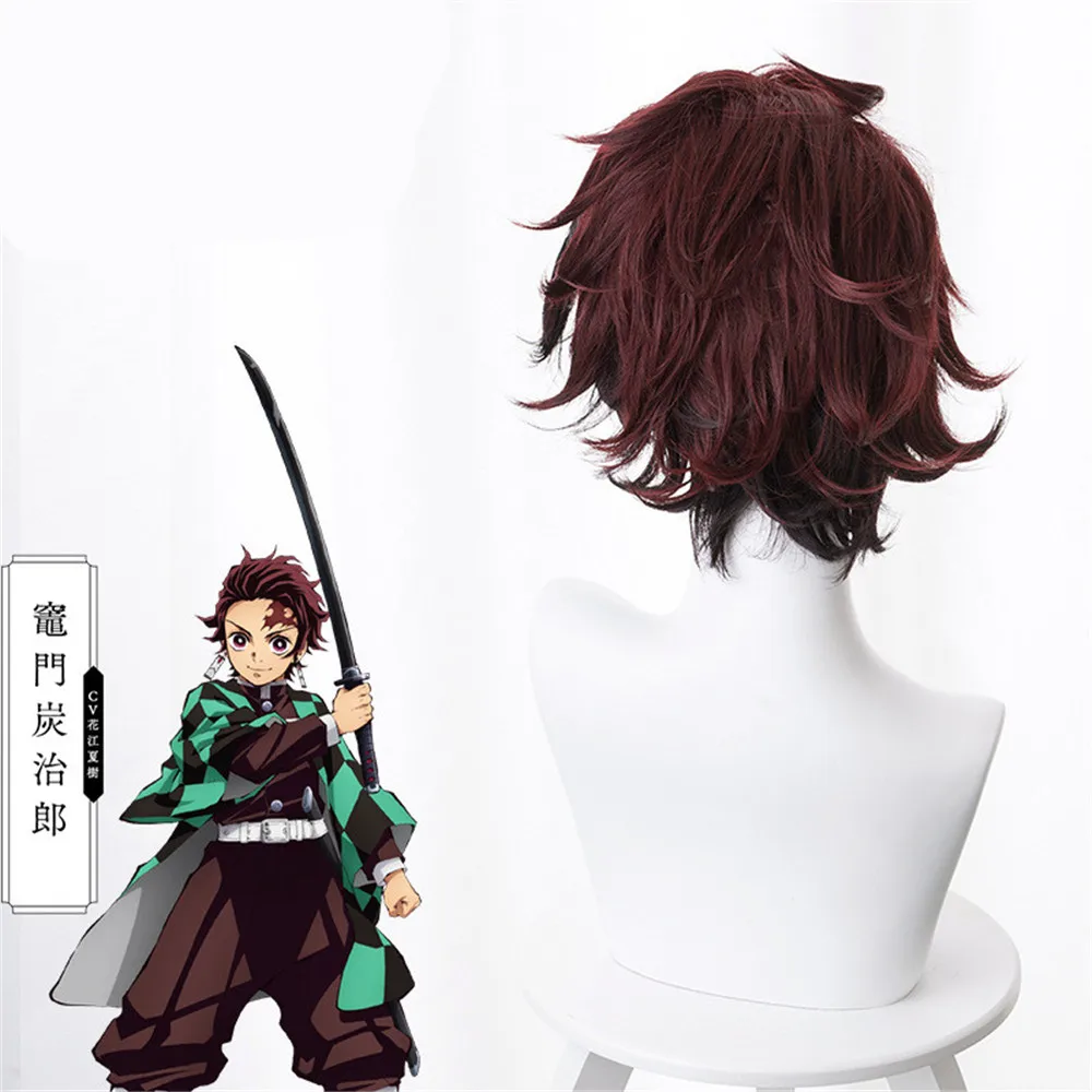 Демон убийца: Kimetsu no Yaiba Tanjiro Kamado короткие каштановые коричневые термостойкие