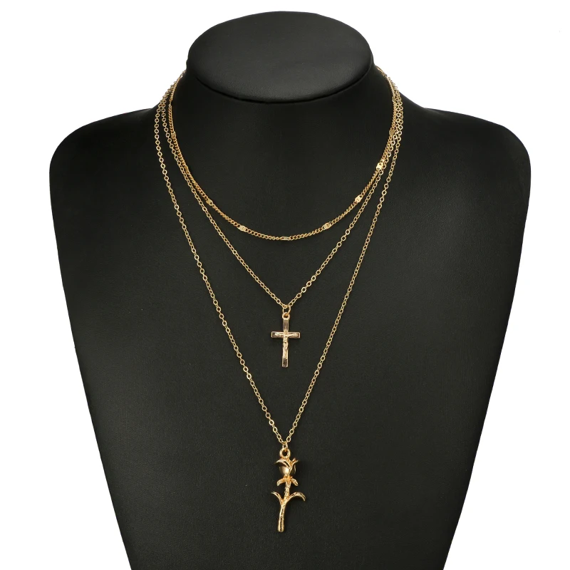 Женское многослойное ожерелье с подвеской в виде цветка розы|flower pendant necklace|necklaces