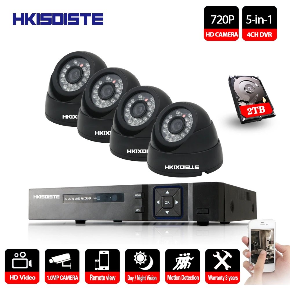 4CH CCTV система 4 шт 2000TVL Крытая наружная камера безопасности 1080P DVR День/Ночь 720P HD в