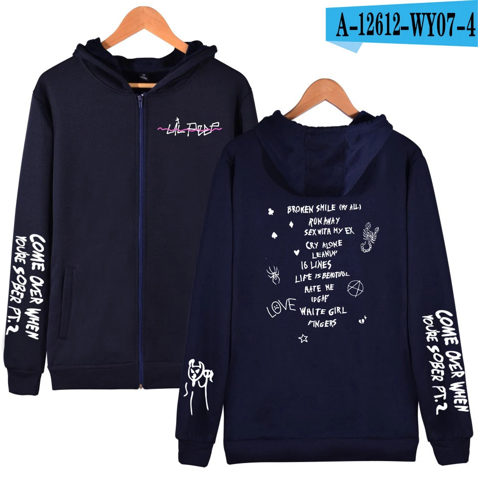 Lil peep harajuku Kpop толстовки на молнии Толстовка женская мужская уличная куртка одежда оверсайз хип-хоп Bangtan Одежда для мальчиков - Цвет: navy