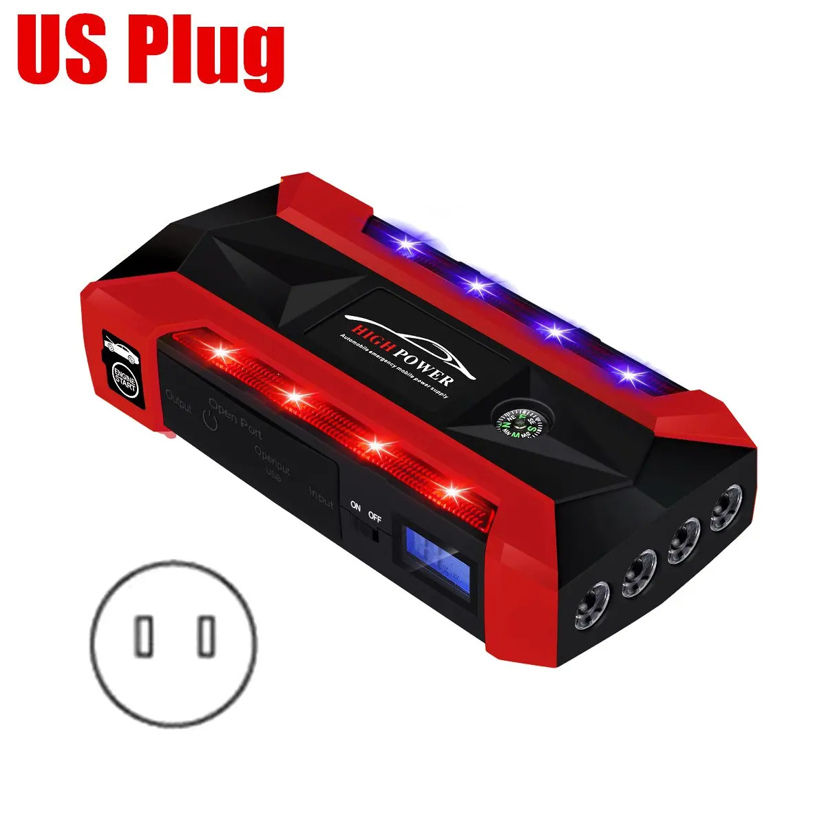 Red US Многофункциональный портативный 89800 мА/ч аварийный аккумулятор зарядное устройство автомобильный стартер 4 лампы USB банк питания пусковое устройство US/UK/AU/EU - Цвет: Red US