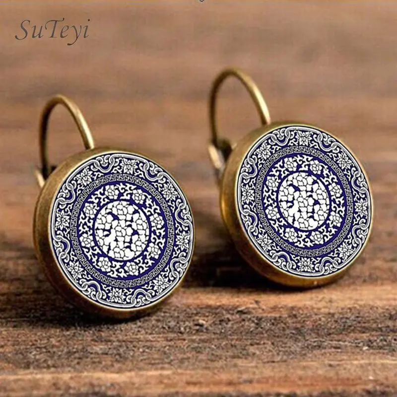 SUTEYI DIY Мандала серьги для женщин стекло хна купол с художественной фотографией