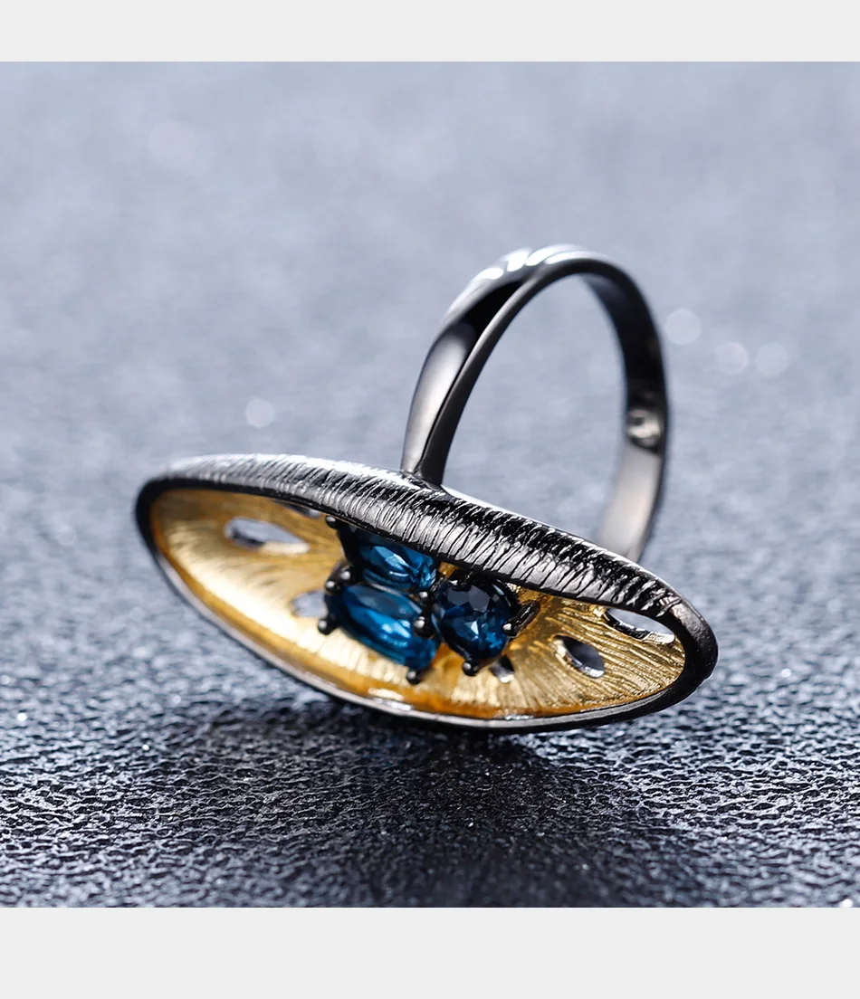 GEM'S BALLET 1.46Ct натуральный Лондон Голубой топаз драгоценный камень кольцо 925 пробы серебро ручной работы лимонный палец кольца для женщин