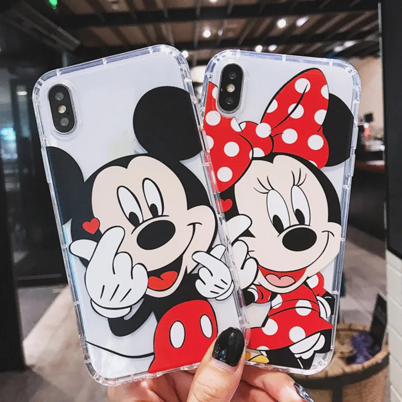 Мягкий чехол для телефона с милым рисунком Микки и Минни для iphone 11Pro XR XS MAX 6 6s 8X7 Plus, прозрачный противоударный чехол из ТПУ для iphone 7 8