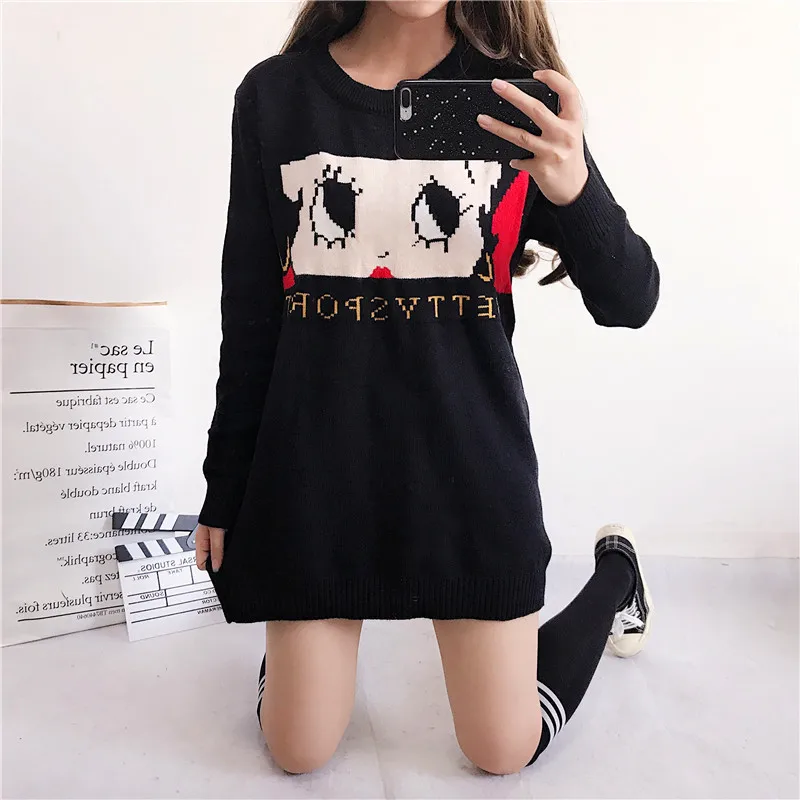 2019 Autumn Women Preppy Style Sweater Letter Embroidery Knitwear Korea Fashion Sister Girls Sweet Round Collar Pullovers | Женская