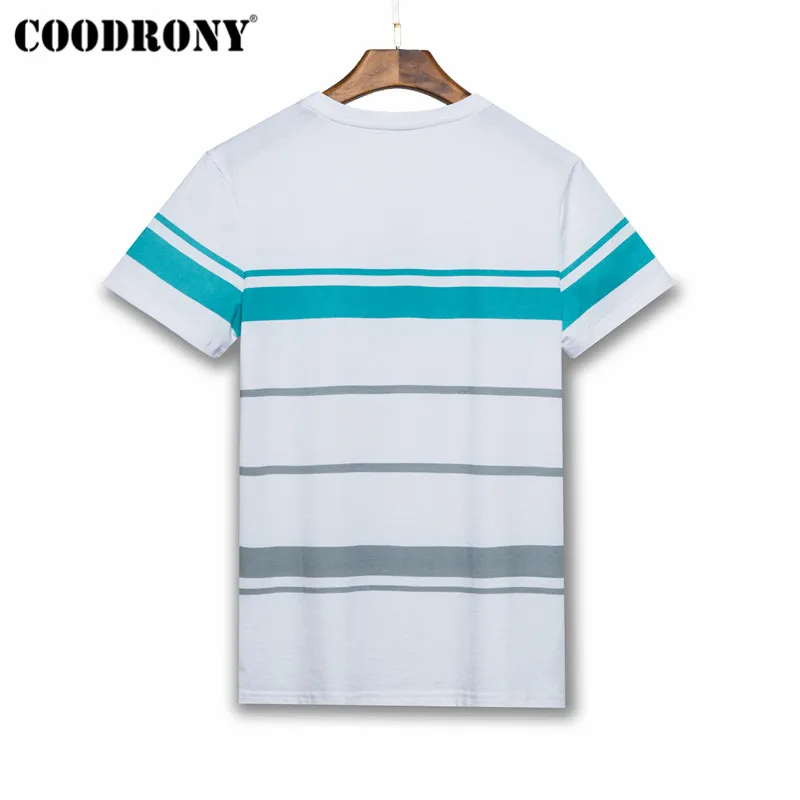 COODRONY Футболка Мужская Уличная полосатая футболка с круглым вырезом хлопковая Футболка мужская одежда летняя футболка с коротким рукавом Homme S95130