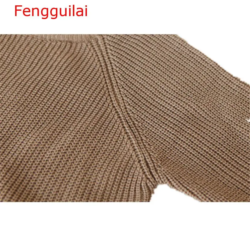 Женский трикотажный свитер Fengguilai Однотонный с длинным рукавом и круглым вырезом