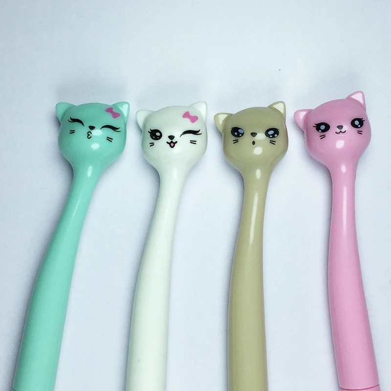 Милый Котик и цветы кавайная забавная Черная гелевая ручка ролик с чернилами