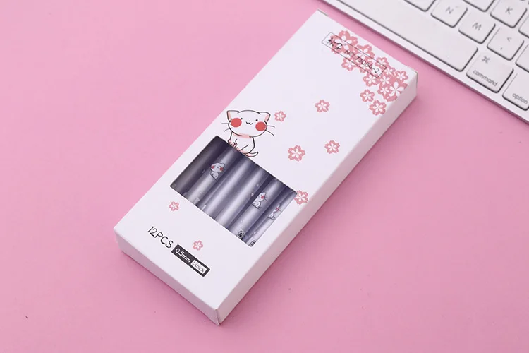 Гелевая ручка Kawaii Cherry blossoms cat 0,5 мм, черные ручки с чернилами, подарок, милые канцелярские принадлежности для офиса, школьные материалы