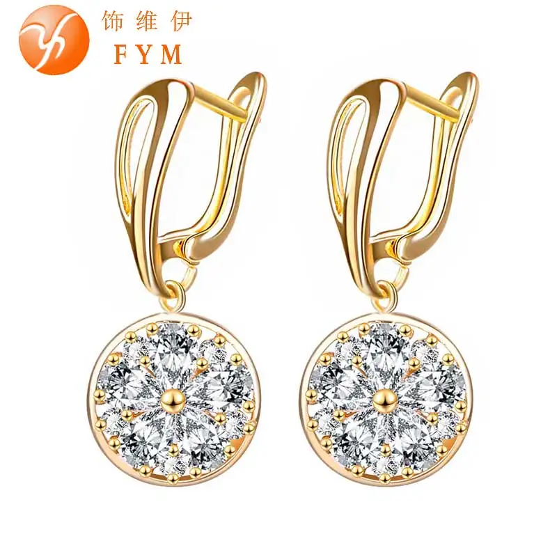 FYM 2016 Роскошный Круглый Кристалл Просто Стиль Мотаться Серьги AAA CZ Diamond Ухо
