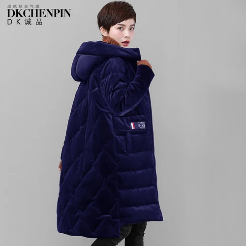 Royal blue AYUNSUE бархатный пуховик для женщин, зимнее пальто с капюшоном, женские куртки больших размеров, длинная свободная Корейская парка Campera Mujer KJ552 - Цвет: Royal blue