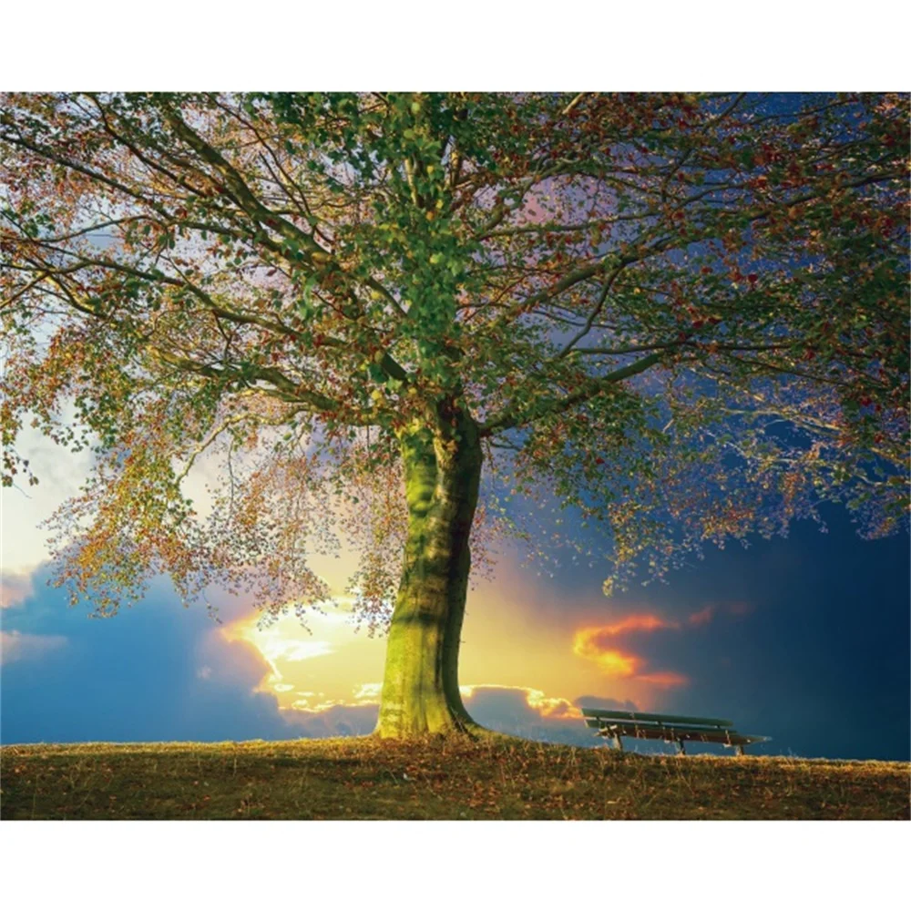 

Laeacco Canvas Calligraphy Painting Autumn Landscape Posters and Prints Tree Sunrise Wall Art for Living Room Home Decor