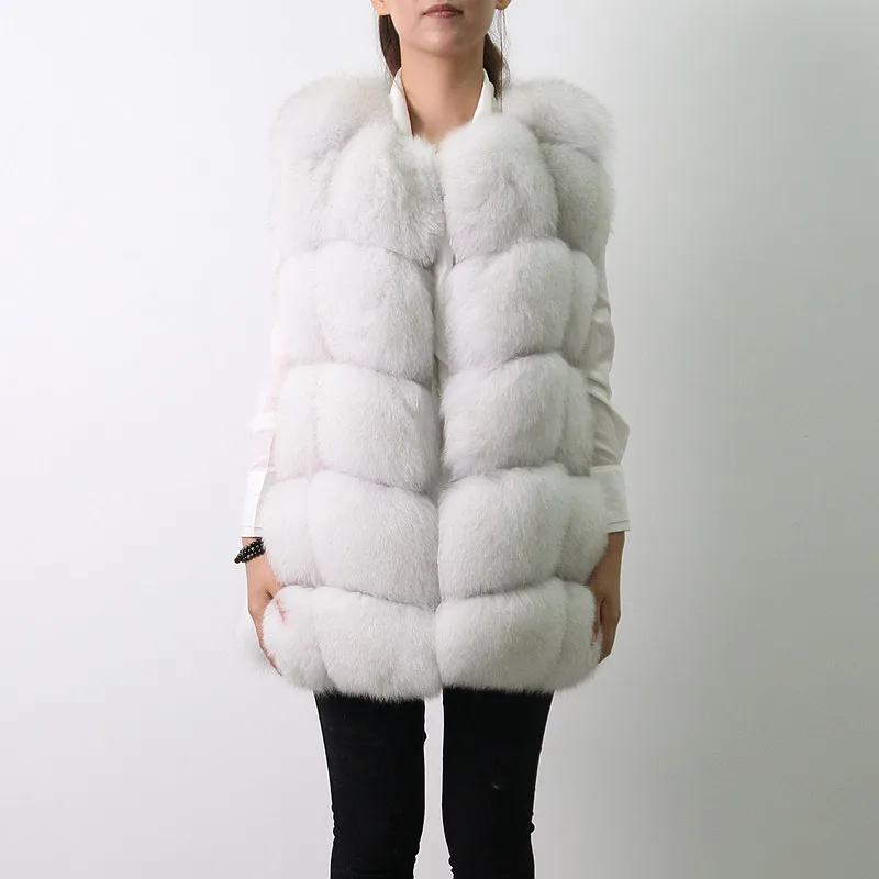 natural white QIUCHEN PJ8046 натуральный Лисий мех женский зимний жилет толстый 70 см длинный жилет с круглым вырезом женский модный жилет высокое качество натуральный мех жилет Горячая Распродажа - Цвет: natural white