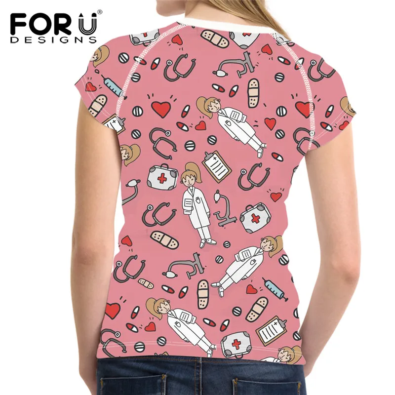FORUDESIGNS/розовая футболка с круглым вырезом и короткими рукавами для медсестер