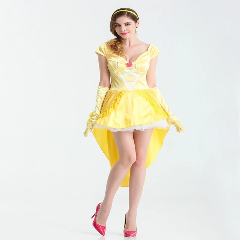 

Free shipping Adult belle Princess bubble dress European and American game Costume women Halloween fairy tale Prom Costume
